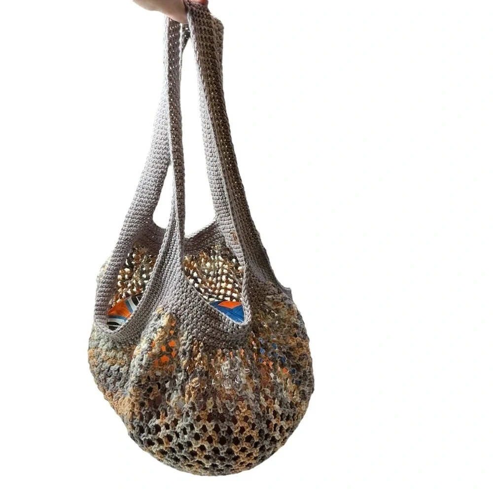Large Crochet Mesh Market Bag Cotton and Acrylic Handcrafted‎ Handmade Reusable